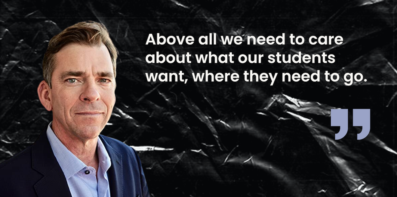 Kevin Robbins, new associate director of the school of journalism and media. A quote by him says, "Above all we need to care about what our students want...where they need to go."