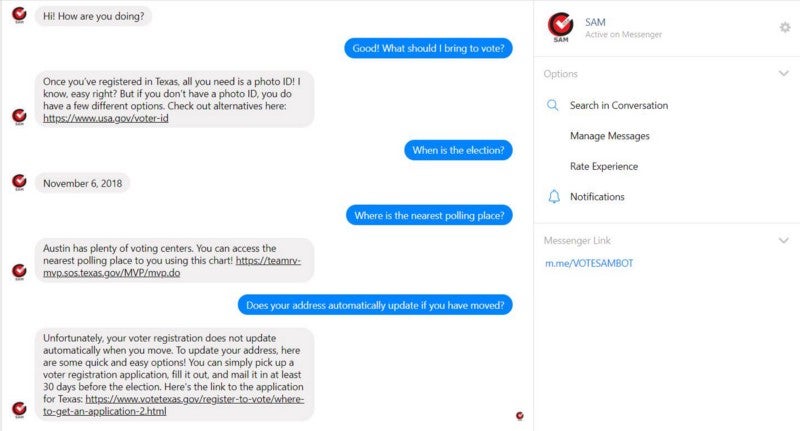 Facebook messenger conversation about the election