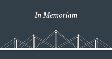 A white silhouette of the Moody Bridge on a navy blue background. The words "In Memoriam" are above the bridge.