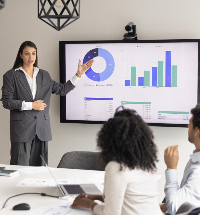 professional giving a presentation to a small group
