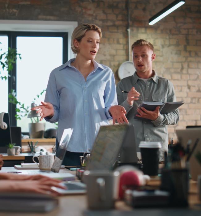 casual business professionals in an office setting