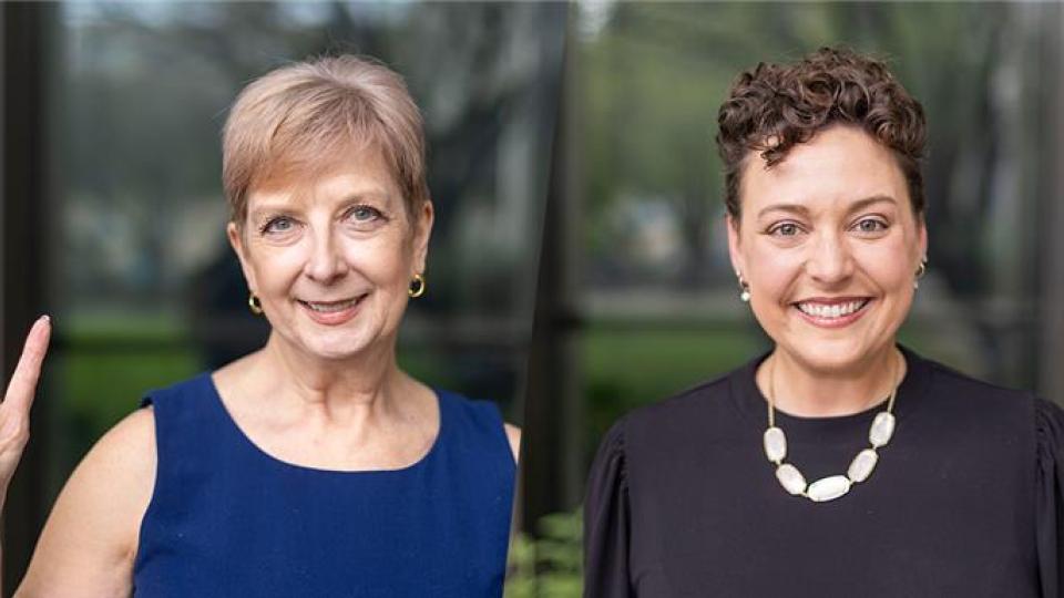 Headshot photographs of faculty members Mary Bock and Natalie Czimskey