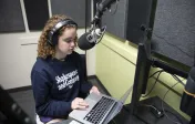 Student doing podcast