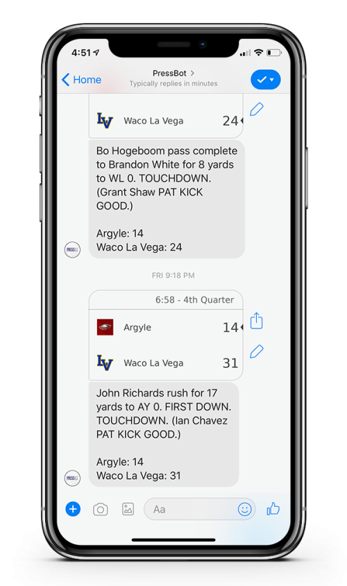 Facebook messenger bot gives score updates