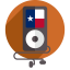 The Dallas Morning News Innovation Endowment's Tiny Texas Podcast Logo / iPod with Texas flag on the screen connected to earphones